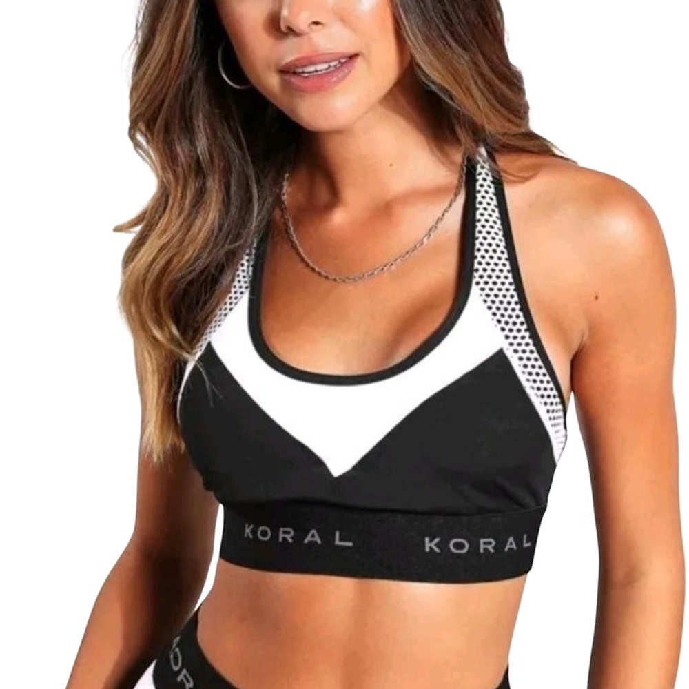 Koral Black and White Mesh Sports Bra - Picture 1 of 6